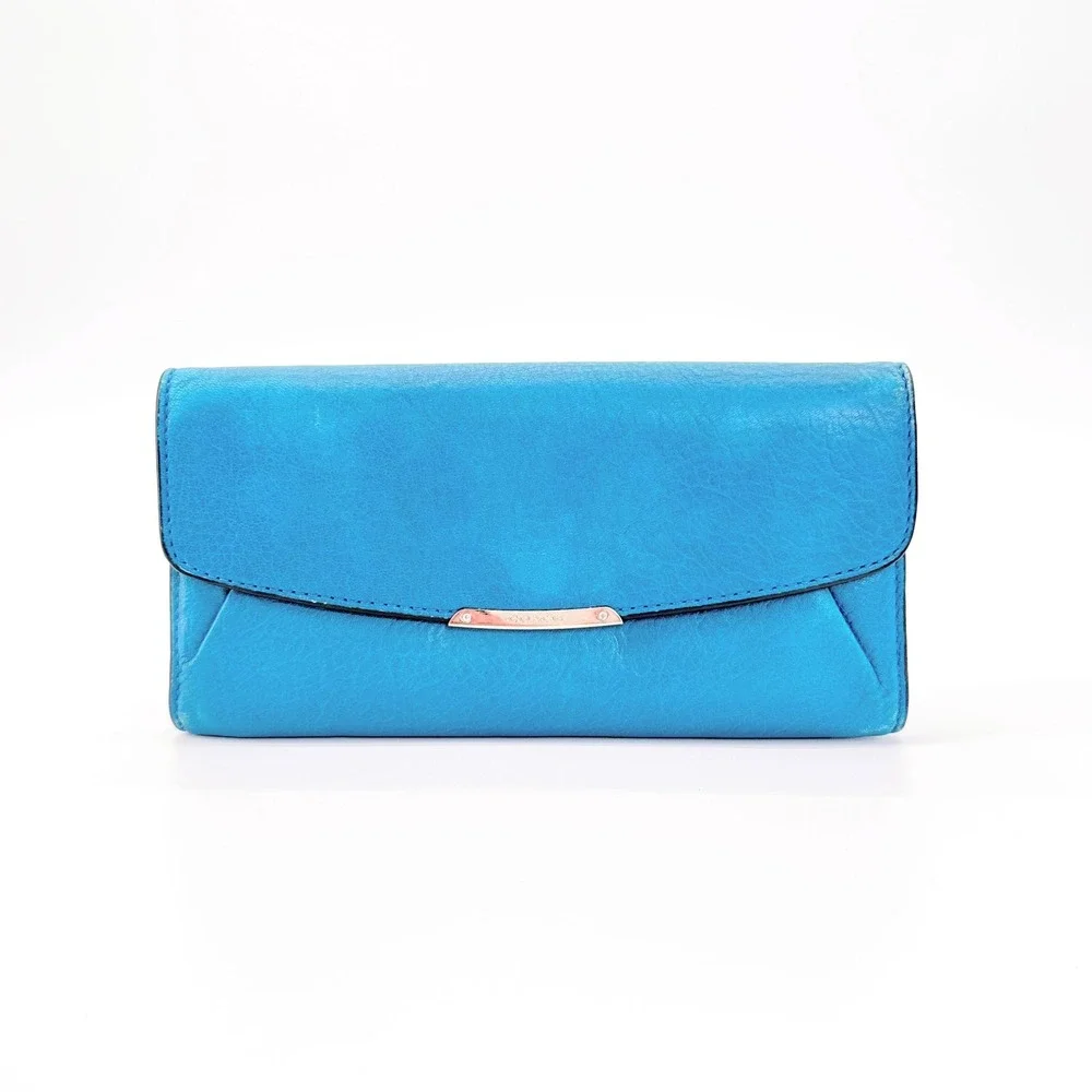 Coach Madison Slim Envelope Wallet Teal Dark Plume Leather Silver Hardware